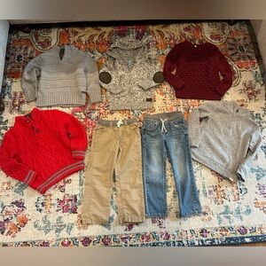 Boys 4T/5T lot with sweaters, pants and pjs. Brands include Gap, Carters, Hatley